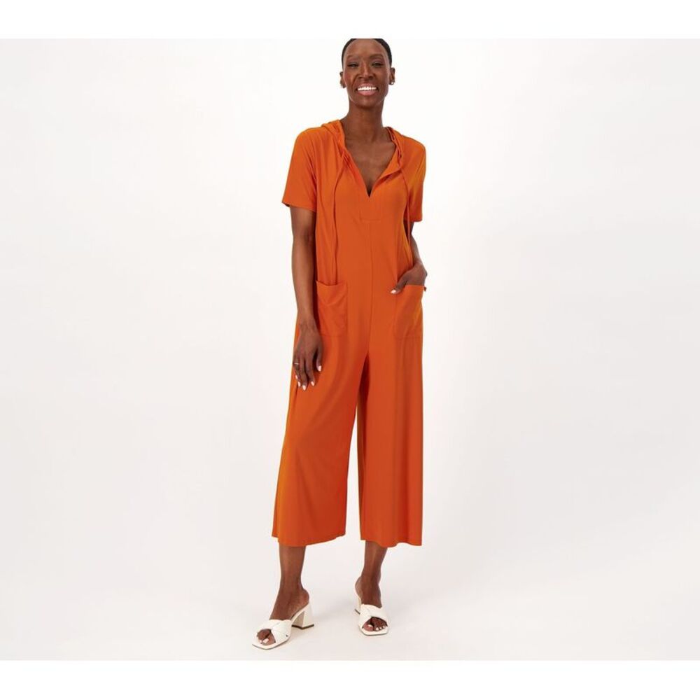 WomenControl Women's Jumpsuit Jumpsuits Sz XL Como Jersey Hooded Orange A603269
